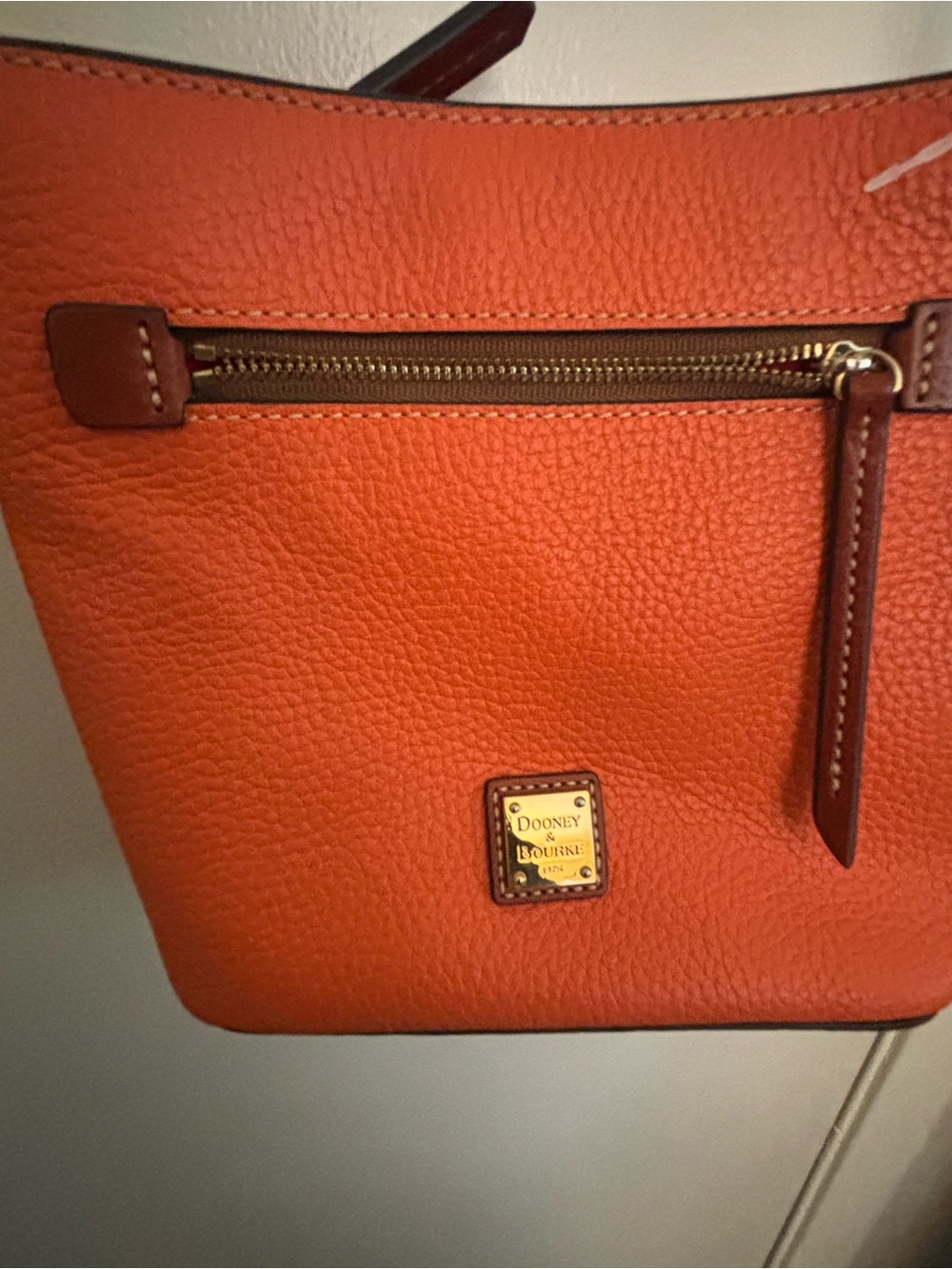 Dooney & Bourke Orange Pebbled Leather Shoulder Bag with Gold Plate